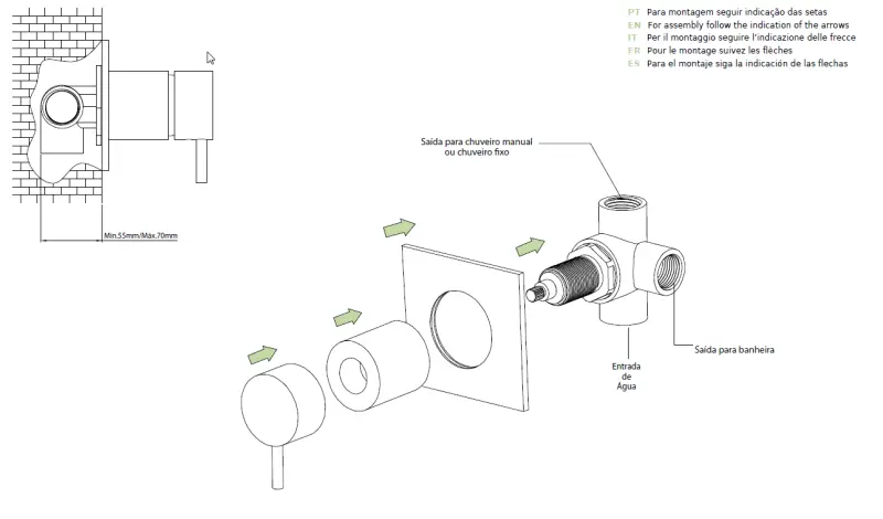 Waterevolution Flow indbygget 2-vejs omstiller mat sort med rund roset T1482SPR