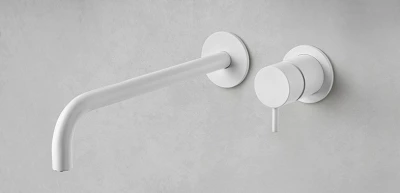 Waterevolution Flow indbygget håndvaskarmatur, mat hvid med udløb 21 cm T116BBR-21