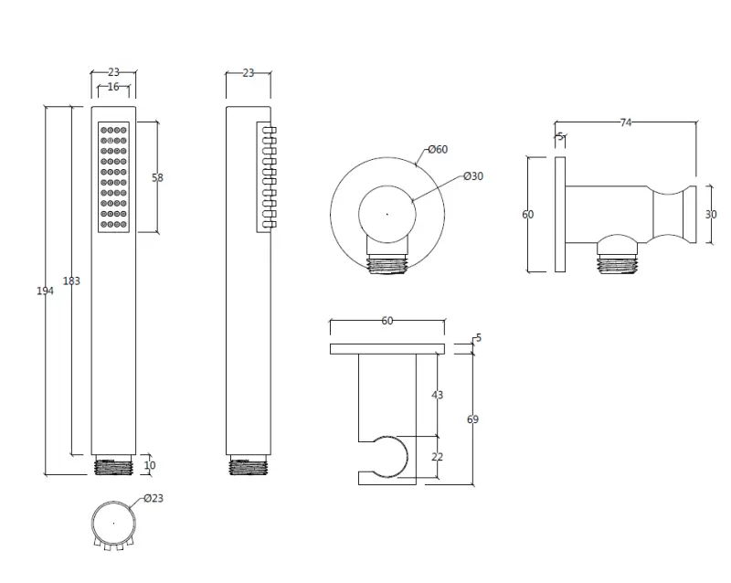Waterevolution Flow badeværelsesarmatur komplet med vægforbindelse, helt i rustfrit stål T1621IE