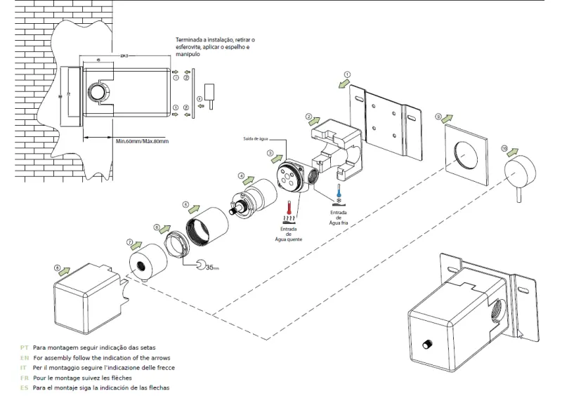 Waterevolution Flow indbygget brusetermostat i massivt rustfrit stål med rund rozet T142TBIE 1208816582