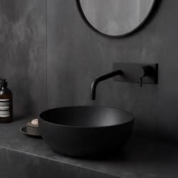 Waterevolution Flow indbygget håndvaskarmatur med afdækningsplade mat sort med udløb 21cm T1161BPR-21