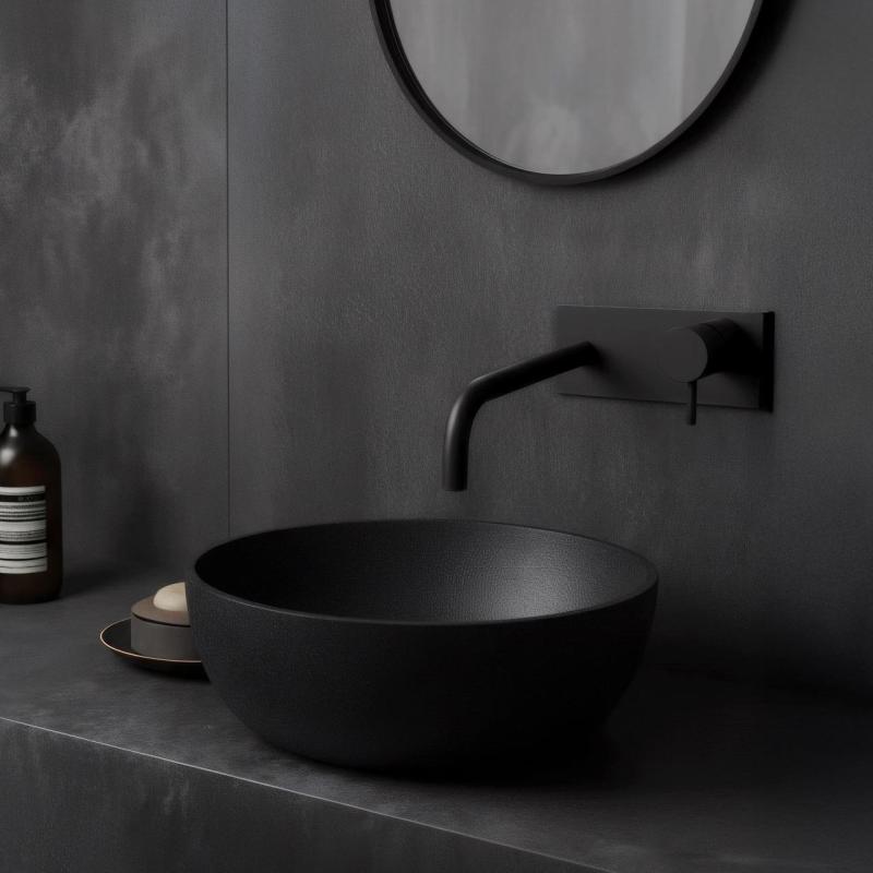 Waterevolution Flow indbygget håndvaskarmatur med afdækningsplade mat sort med udløb 21cm T1161BPR-21