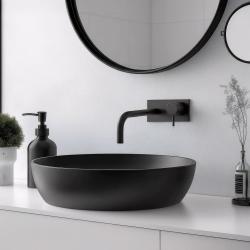 Waterevolution Flow indbygget håndvaskarmatur med dækplade i mat sort med udløb 15 cm T1161BPR-15