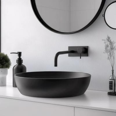 Waterevolution Flow indbygget håndvaskarmatur med dækplade i mat sort med udløb 15 cm T1161BPR-15