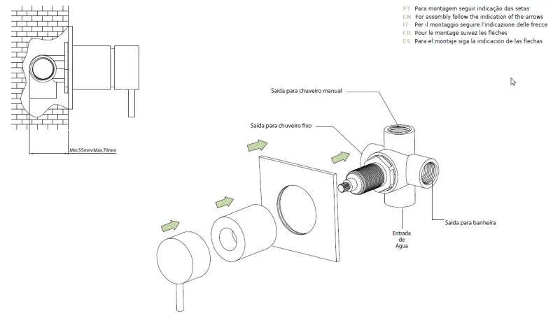 Waterrevolution Flow indbygget 3-vejs omskifter rund roset mat sort T1483SPR