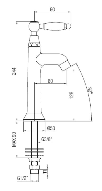 PB klassisk håndvaskhane med hvidt håndtag til koldt vand i rustfrit stål 1208853932