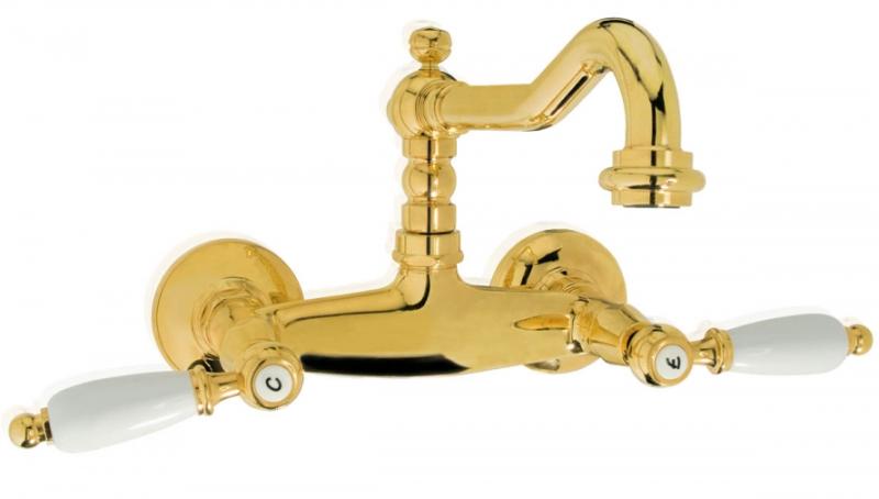 PB klassisk vægmonteret vandhane med hvide håndtag Krom 1208854172