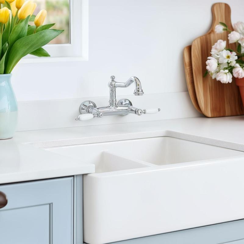 PB klassisk vægmonteret vandhane med hvide håndtag Krom 1208854172