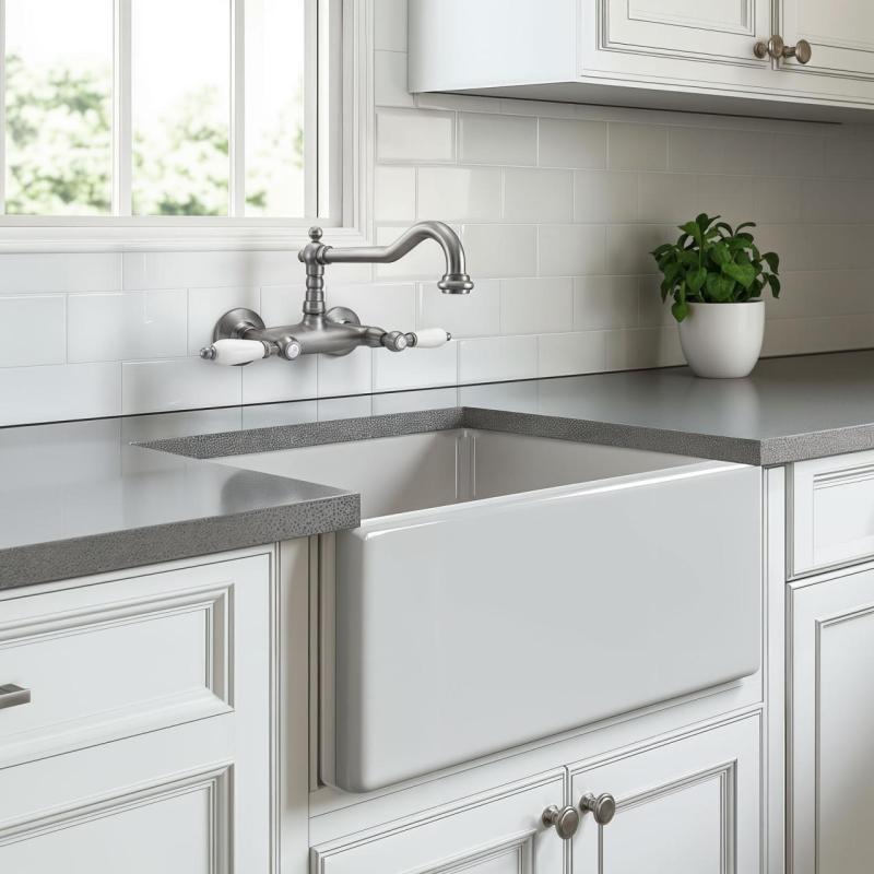 PB klassisk armatur Væghængt armatur Hvide håndtag Rustfrit stål 1208854192