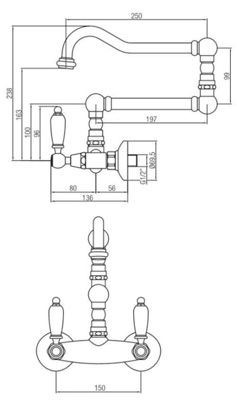 PB klassisk vandhane
Væghængt armatur
Hvide håndtag
Ekstra lang drejelig tud
Rustfrit stål 1208854252