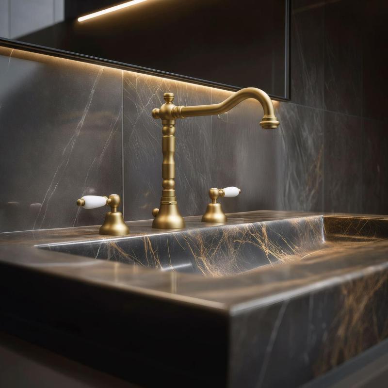 PB klassisk 3-huls håndvaskarmatur Hvide håndtag Bronze 1208854272