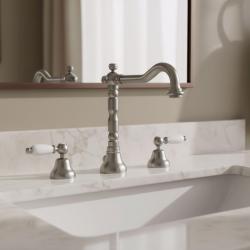 PB klassisk 3-huls håndvaskarmatur Hvide håndtag Rustfrit stål 1208854282