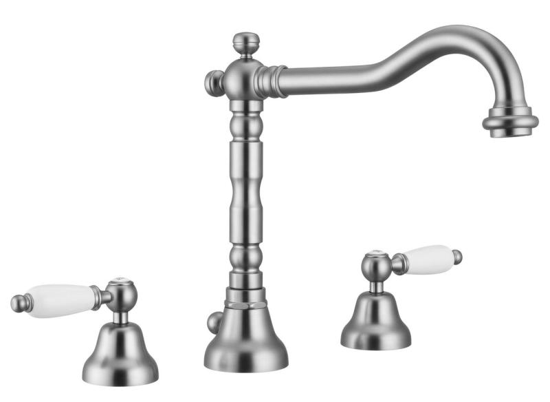 PB klassisk 3-huls håndvaskarmatur Hvide håndtag Rustfrit stål 1208854282