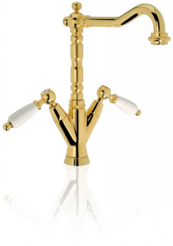 PB klassisk vandhane håndvaskarmatur Hvide håndtag tud 18,5 cm rustfrit stål 1208854312