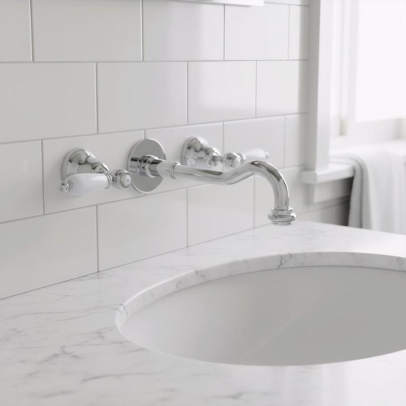 PB klassisk indbygget vægarmatur med hvide greb, 20 cm tud, krom 1208854352