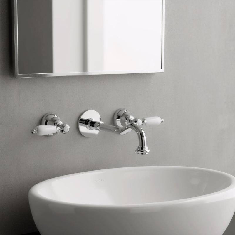 PB klassisk indbygget vægmonteret vandhane med hvide greb 25 cm tud Krom 1208854382