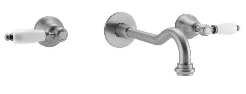 PB klassisk indbygget vægmonteret vandhane med hvide håndtag, 25 cm tud, rustfrit stål 1208854402