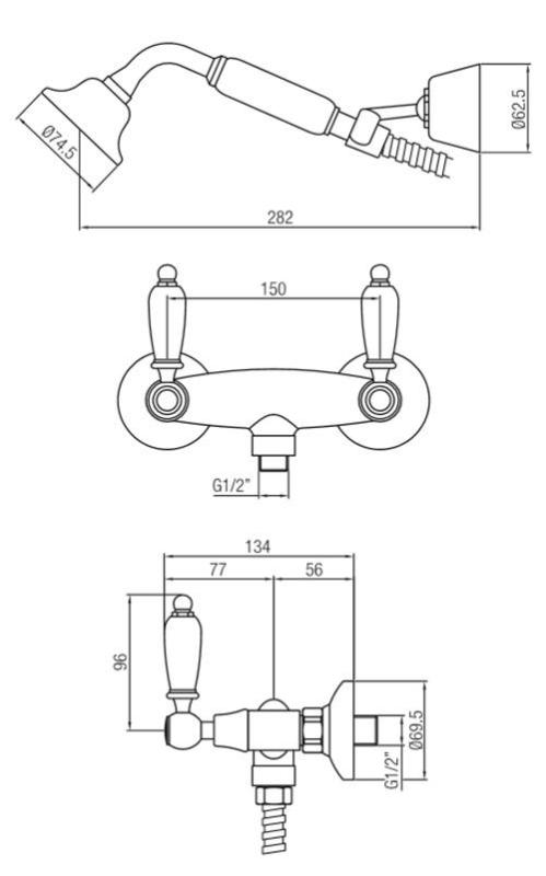 PB klassisk armatur opbygnings brusesæt med hvide håndtag inklusive håndbruser Krom 1208854472