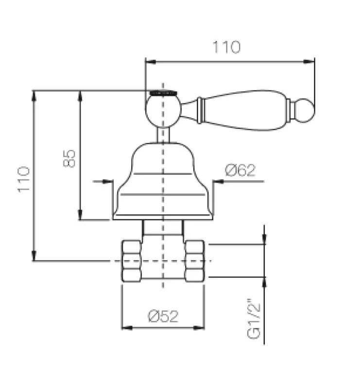 PB klassisk indbygningsventil med hvidt håndtag rustfrit stål 1208854672