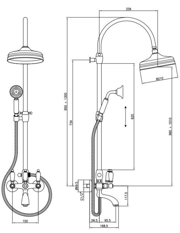 PB klassisk brusearmatur med regnbruser, rustfrit stål 1208854832