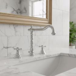 PB klassisk 3-huls håndvaskarmatur stjernehåndtag tud 18,5 cm Krom 1208854922