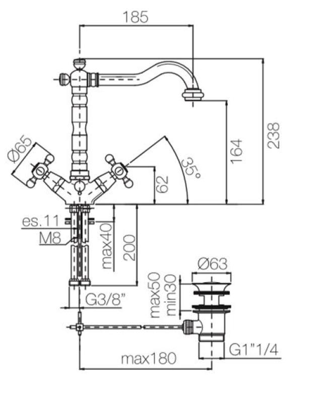 PB klassisk håndvaskarmatur med stjernehåndtag og 18,5 cm tud i bronze 1208854962