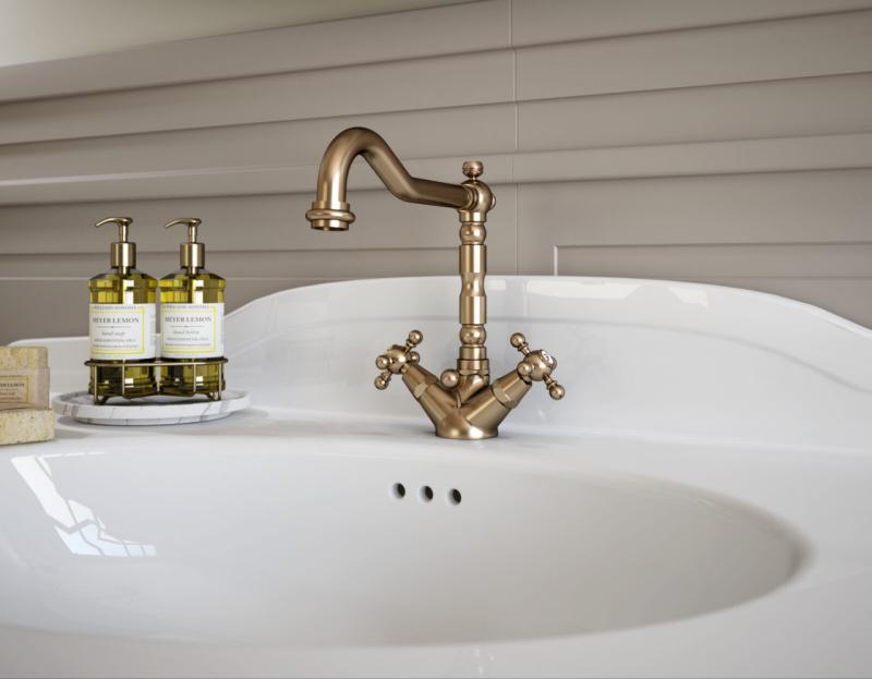 PB klassisk håndvaskarmatur med stjernehåndtag og 18,5 cm tud i bronze 1208854962