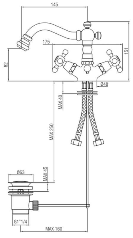 PB klassisk bidetarmatur 145 mm tud i rustfrit stål 1208855032