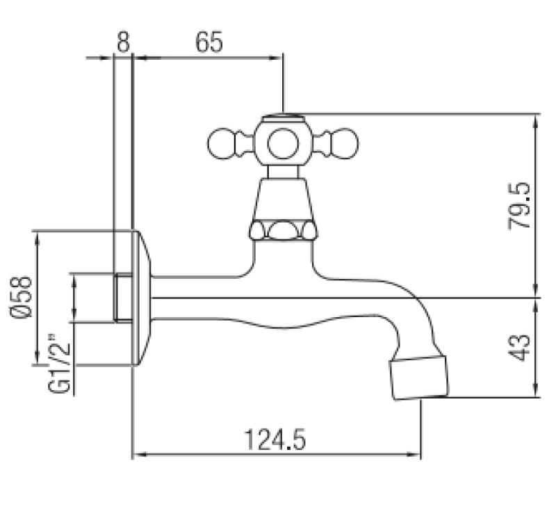 PB klassisk vægfontænekran med stjernehåndtag koldt vand krom 1208855592