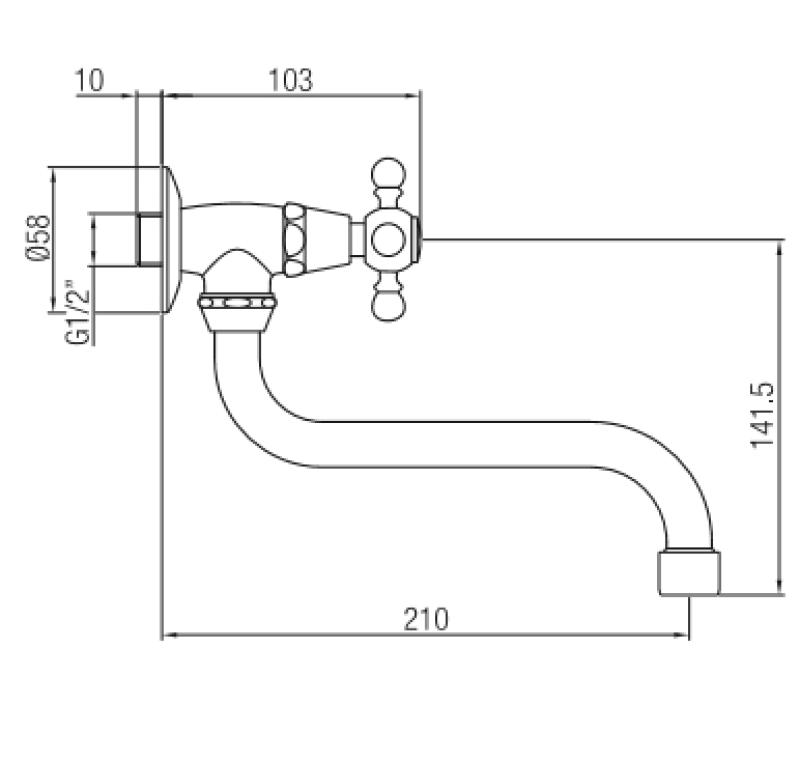 PB klassisk vægmonteret vandhane med stjernehåndtag til koldt vand og lang tud i bronze 1208855632