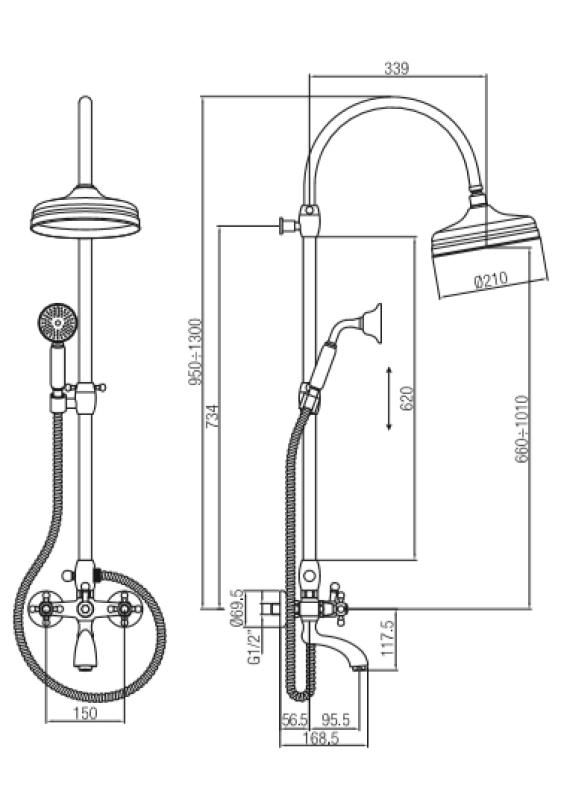 PB klassisk badeværelses brusesæt med regnbruser stjerneknopper bronze 1208855872