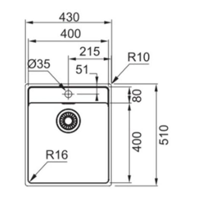 Franke Maris MRX 210.40 TL rustfrit stål vask med haneplads 43x51cm planmontering 1270527793