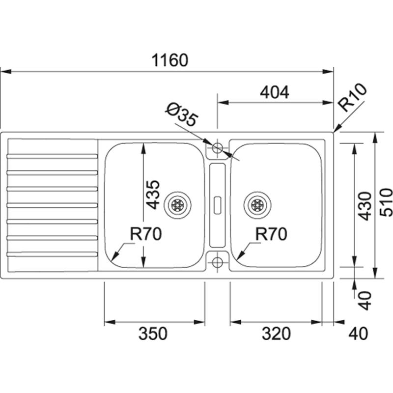 Franke Argos AGX 221 dobbelt rustfrit stål vask med afløbsplade planmontering 116x51cm 127.0635.632