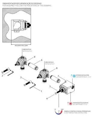 Waterevolution Flow indbygget brusetermostat med 2 stophaner i børstet messing 1208916452