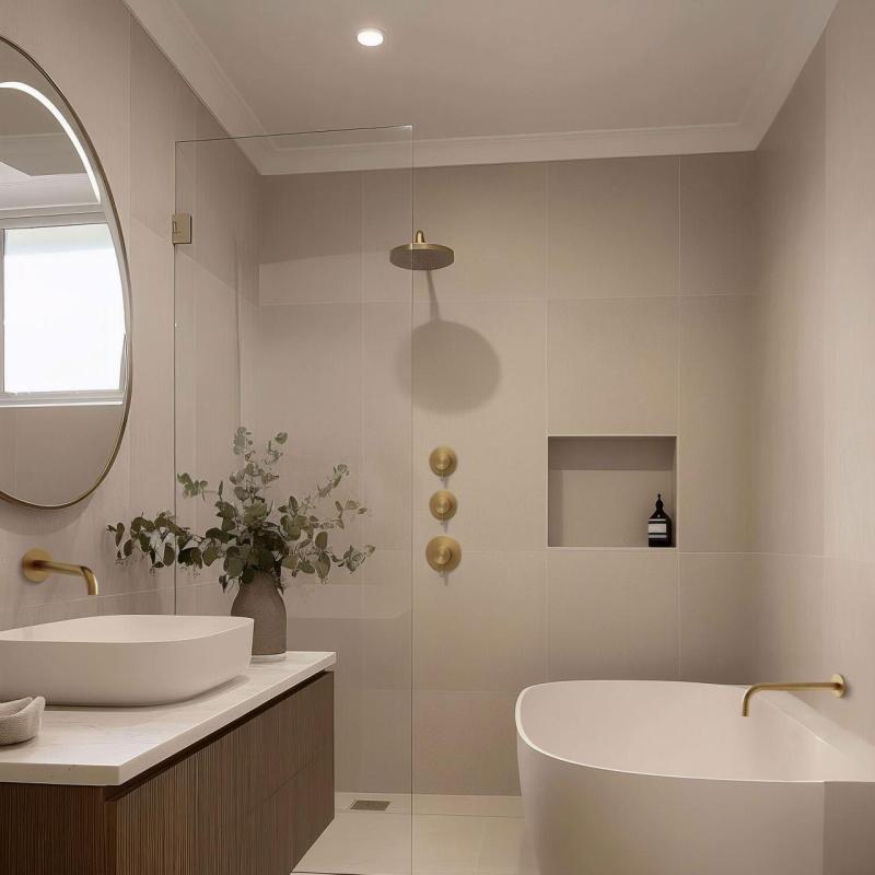 Waterevolution Flow indbygget brusetermostat med 2 stophaner i børstet messing 1208916452