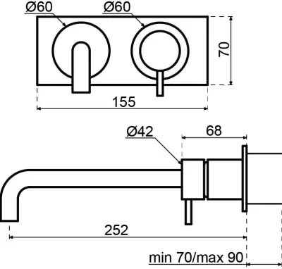 Waterevolution Flow built-in washbasin faucet with cover plate, fully stainless steel with 25 cm spout T1161BIE-25