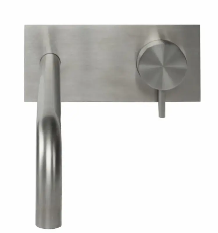 Waterevolution Flow indbygget håndvaskarmatur med dækplade, helt i rustfrit stål, med udløb 25 cm T1161BIE-25