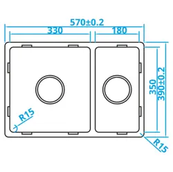 Caressi Basic Line RVS vask 39x57 planlimning undermontering overmontering CABL3318R15 1208920571