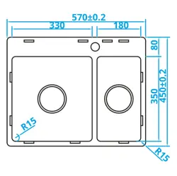 Caressi Basic Line rustfrit stål vask 45x57 planmontering overmontering CABL3318KR15 1208920572