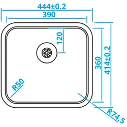 Caressi Basic Line rustfrit stål vask 44.4x41.4 planmontering undermontering topmontering CABLPP39R50 1208920574