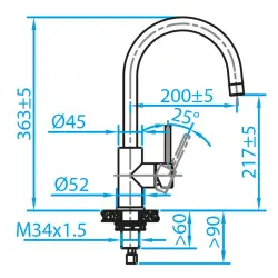 Caressi Basic Line rustfrit stål enhånds køkkenarmatur CABL002I 1208920577