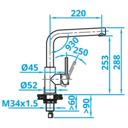 Caressi Basic Line RVS ééngreeps keukenkraan CABL003I 1208920578