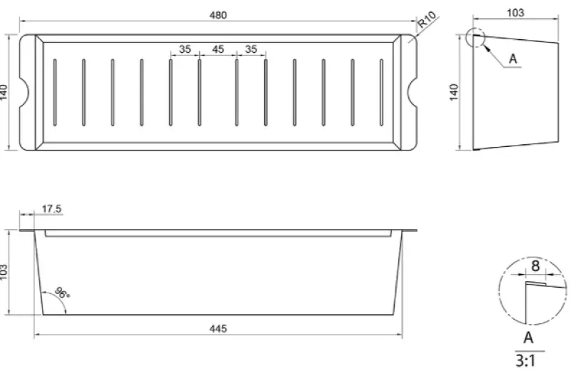 Caressi CACS1D46 sort 44cm indsatsbak affaldsbeholder rustfrit stål 1208920601