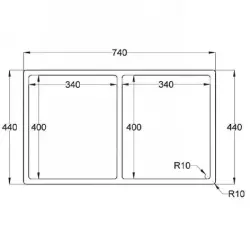 Caressi R10 rustfrit stål dobbelt vask 34x40+34x40cm undermontering, planmontering og overmontering CAPP3434R10