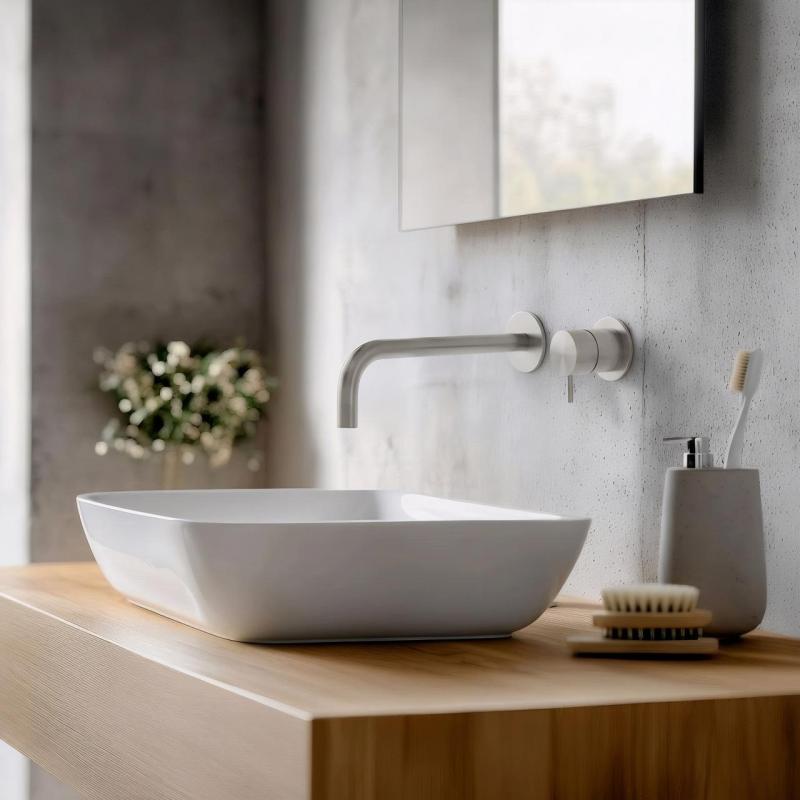 Waterevolution Flow indbygget håndvaskarmatur, helt i rustfrit stål T116BIEV2 med udløb 25 cm