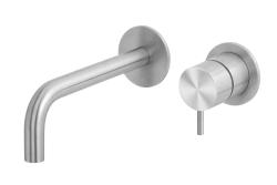 Waterevolution Flow indbygget håndvaskarmatur, helt i rustfrit stål T116BIEV2 med udløb 15 cm