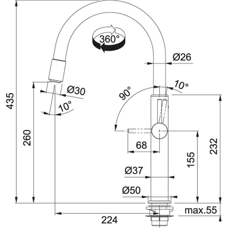 Franke Pescara Køkkenarmatur mat sort med justerbar perlator 2 funktioner 115.0545.135