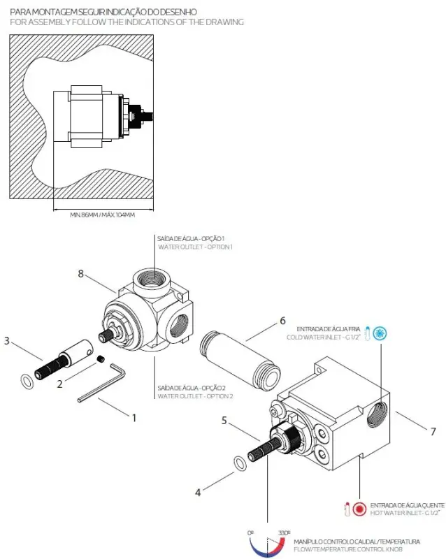 Waterevolution Flow indbygget brusetermostat med 1 omskifterhane, krom 1208920984