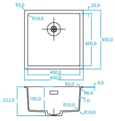 Caressi White Line hvid Quartz vask 40cm til over- eller underbygning CAGRPP40WH-TU 1208921340