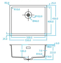 Caressi White Line hvid Quartz vask 50 cm til overmontering eller undermontering CAGRPP50WH-TU 1208921343